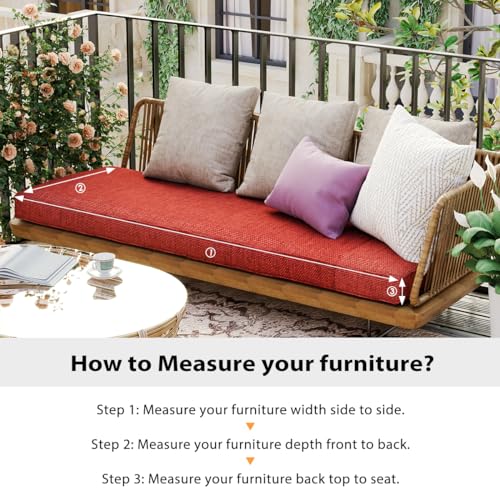 Sundale Outdoor Olefin Bench Cushion， Water-Resistant Patio Couch Cushion, Loveseat Sofa Pad with Straps Red, 48 x 18 x 4 Inches - color: Red, size: 48 X 18 X 4 Inch