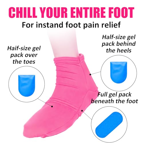 Reusable Cold Therapy Socks, Ice Pack for Feet Heels Injuries Swelling, Cold Pack Socks for Feet, Therapy Socks for Plantar Fasciitis, Neuropathy Chemotherapy, Pain Relief for Foot Ankle (Pink) - color: Pink
