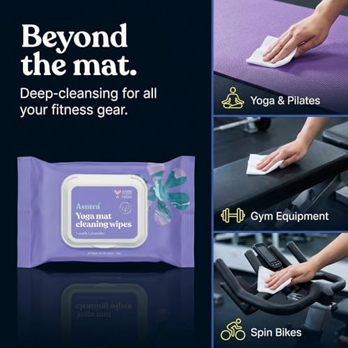 ASUTRA Yoga Mat Cleaning Wipes (Lovely Lavender), 1 (1 Pouch = 30 Wipes) | Pouch (30 Wipes) - No Slippery Residue, Deep-Cleansing for Fitness Gear & Gym Equipment - size: 1 Pouch (30 Wipes)