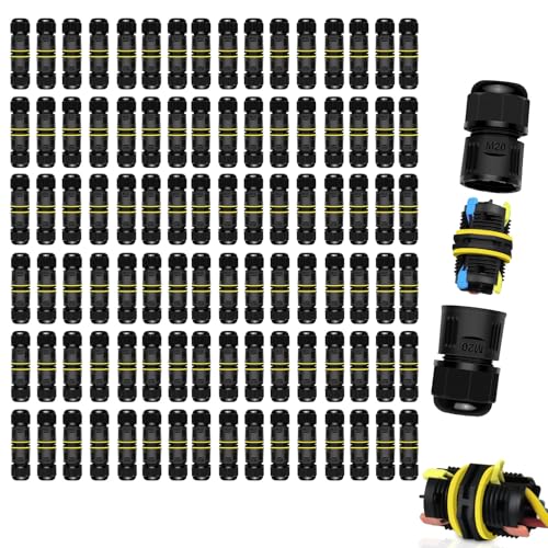 NineLeaf 96PK Waterproof Electrical Cable Connector 3-Pin Push-in Type, IP68 Underground M20 Wire Connector 5-12mm, Fast Press-fit Extension Plug for Outdoor Road and Garden Lighting - size: 96PK, style: Press Type