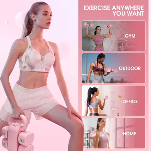 Adjustable 2-in-1 Convertible Kettlebell & Dumbbells Set, 4 in 1 Free Weights Dumbbell Set of 2, Each 2.2 3.3 4.4 5.5lb Quick Change Women Dumbbell Set for Home Exercise Training - color: Pink