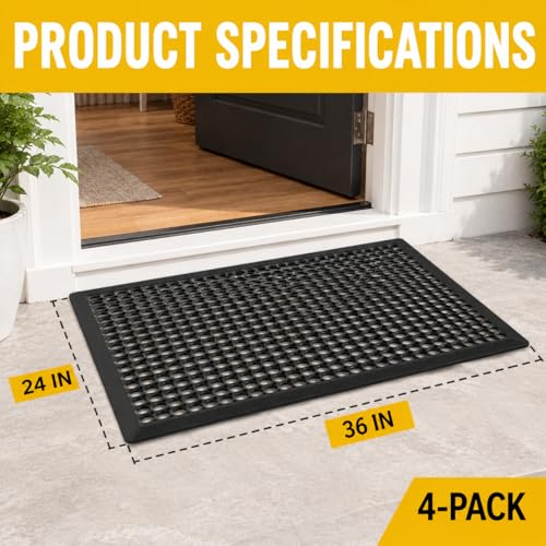 BESEA 4Pack Rubber Floor Mats 24 x 36 Inch – Heavy Duty Outdoor Door Mats with Non-Slip Mesh Design, Weatherproof Garage Floor Mat, Kitchen Floor Mat for Wet or Slippery Areas - size: 24"X36"X4Pack