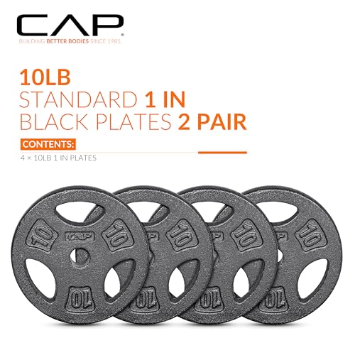 CAP Barbell Standard 1-Inch Grip Weight Plates - color: Black, size: 10 lbs Plate Pack (x4)
