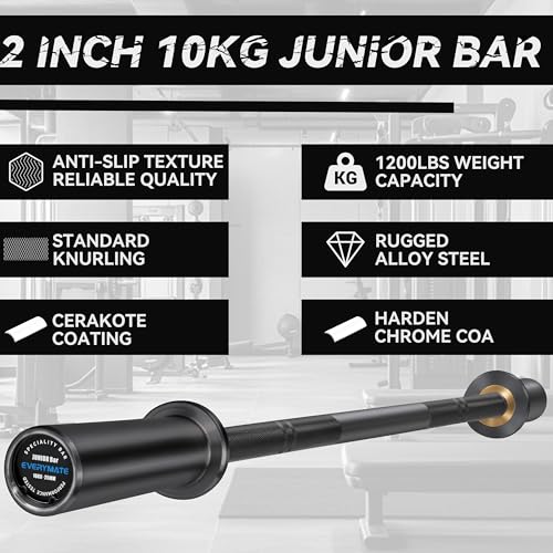 EVERYMATE 5LB Mini Barbell Bar Beginner Women Kid Barbell Total Body Workout Weighted Bar,for Strength Training, for Youth Children New Weightlifting - color: Black Sleeves Black Bar, size: 10KG Junior Barbell