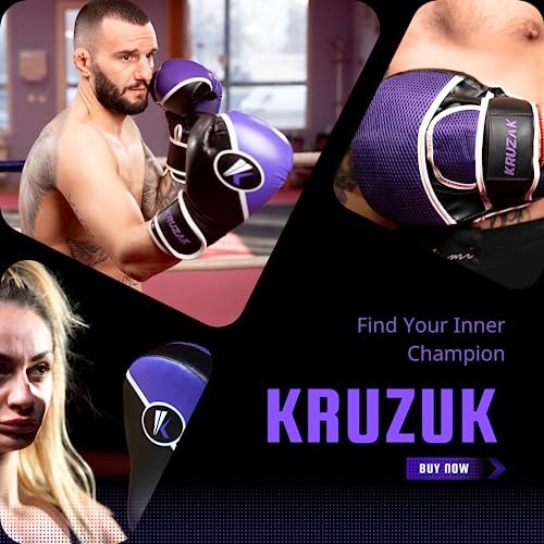 Kruzak Premium Boxing Gloves and Focus Mitts Set for Kickboxing and Muay Thai MMA Training| Focus Pads and Training Gloves | Fitness Kit for Martial Arts & Karate | 08, 10, 12, 14, 16 oz Gloves - color: Black and Purple, size: 16 oz