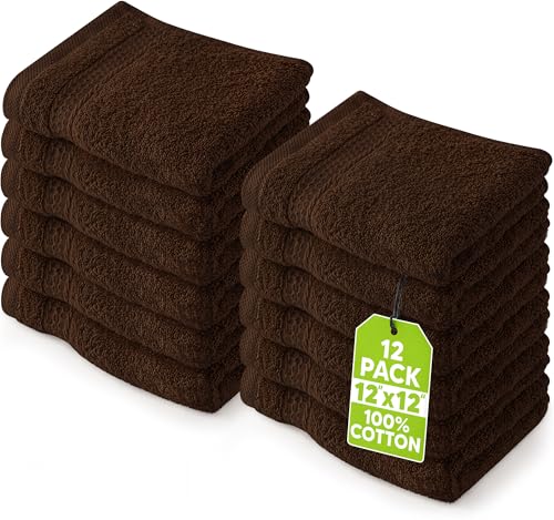 Utopia Towels 12 Pack Premium Wash Cloths Set, 12 by 12 Inches, 100% Cotton Ring Spun, Highly Absorbent and Soft Feel Essential Washcloths for Bathroom, Spa, Gym, and Face, Dark Brown - color: Dark Brown, size: 12 Wash Cloths
