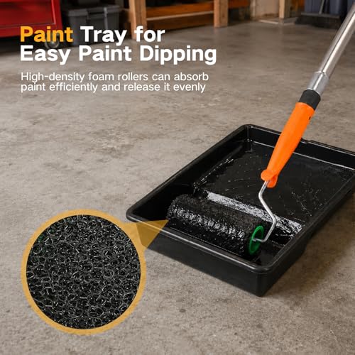 Truck Bed Liner Roller Kit, 8PCS Roll on Bed Liner Kit | Includes 6 and 4 Inch Texture Bedliner Rollers, Roller Frame, Extension Pole, Brush, Tray, for Textured Bed Liner Coating