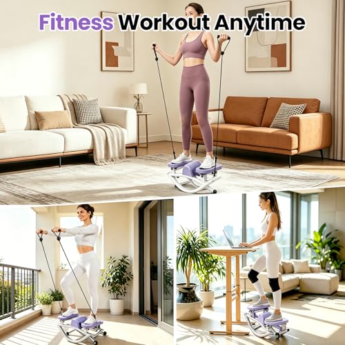 Rock Fitness Stepper, Portable Rock Stepper Side to Side with Digital Display & Resistance Bands, Low Impact Stair Stepper for Exercise at Home,Aerobic Workout Machine,330LBS Loading Capacity - color: Purple