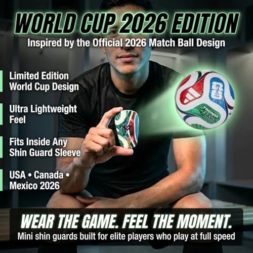 MediCaptain MiniGuards - Mini Shin Guards for Soccer Players - Tiny Shin Pads for Men, Women, Teens - Miniature Shin Guards 3.9 x 2.4 inch - Perfect for High Level Soccer Athletes - color: World Cup