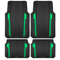 CAR PASS Heavy Duty Rubber Car Mats Metallic,Aluminum Film All Weather Floor Mats Waterproof Universal Trim to Fit SUVs Sedans Vans 4 Piece Anodized Deep Dish Two-Tone Sporty Black Green Chrome - color: Black Green