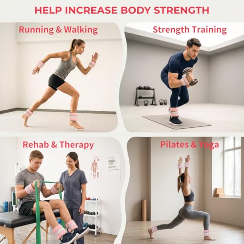Adjustable Ankle Weights 1-3/4/5/6/8/10/20 LBS Pair with Removable Sandbags for Women & Men - color: pink, size: 4lbs Pair (2lb Each Weight)