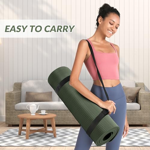 Signature Fitness Extra Thick High-Density Foam Yoga Mat – Multiple Thicknesses (1/2" & 1") / Multiple Colors – Double-Sided Non-Slip Surface – with Carrying Strap for Pilates, Yoga & Home Workouts - color: Green Jasper-1/2"thick