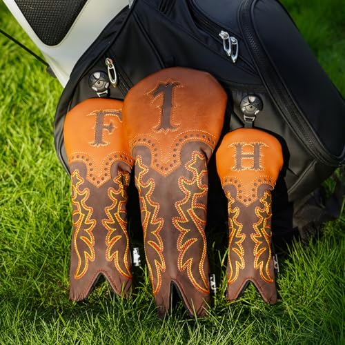 Craftsman Golf Cowboy Western Retro Brown Durable Golf Headcover Head Cover fits up to 460cc Driver for Fairway Wood Hybrids Rescue Putter Protector - style: 3pcs golf club head covers