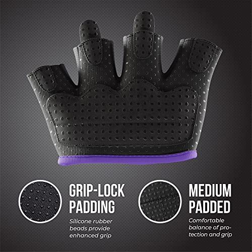 Contraband Pink Label 5537 Womens Micro Weight Lifting Gloves w/Grip-Lock Silicone Padding (Pair) - Minimalist Half Gloves - Apple Watch Friendly - color: Purple, size: X-Small