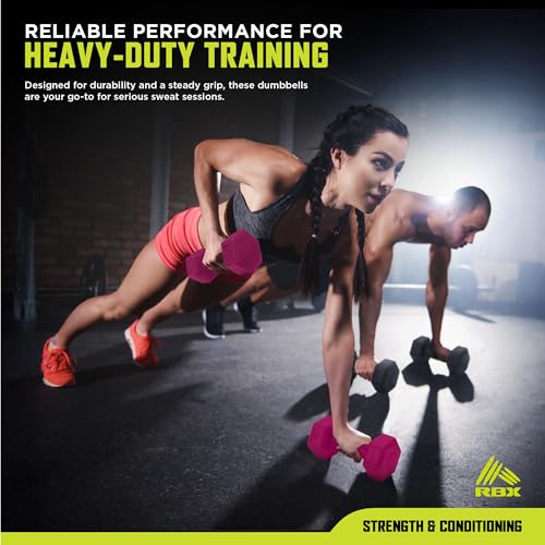 RBX Vinyl Coated Hand Weight Dumbbell Set - Hex Shaped, Roll Free for Body Building/Sculpting/Strength Training Exercise, (Set of 2) - color: Raspberry, size: 2lb