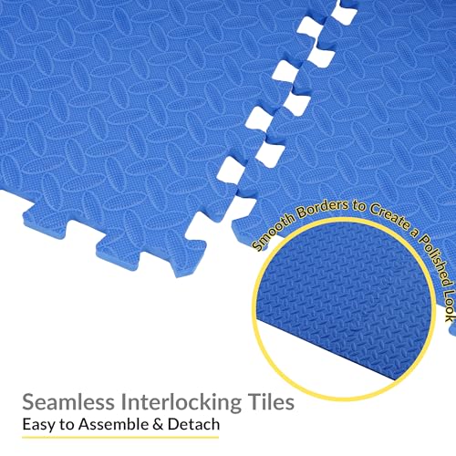 Fitvids Puzzle Exercise Gym Flooring Mat, 3/4" Thick High-Density EVA Interlocking Tiles Workout Mat for Home Gym, Fitness Equipment, MMA, Gymnastics, 6-Piece Shock-Absorbing Exercise Mat (24 Sq Ft) - color: Navy, style: 3/4" Thick, 6 Tiles (24 Sq Ft)