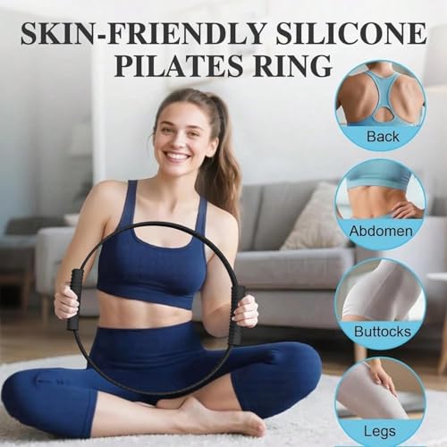 13 PCS Pilates Equipment Kit for Women,Pilates Ring and Ball Set with Resistance Bands,Core Sliders, Socks, Bag & Guide for Starter Home Workout Fitness Gym Essentials - color: Black