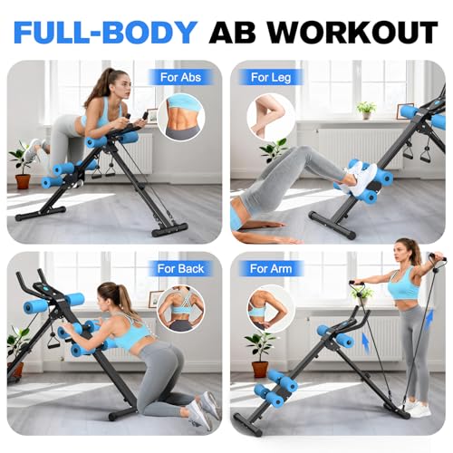 DERACY Ab Workout Machine Adjustable Ab Trainer Abdominal Trainer for Home Gym Foldable Ab Crunch Machine for Core 440 LBS - color: Blue