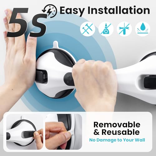 TAILI Shower Handles for Elderly Suction, 2 Pack 12 Inch Shower Grab Bars for Seniors, Grab Bars for Bathtubs and Showers, No Drilling Removable Safety Shower Grip, Black, G9 - color: Black, size: 12.2"