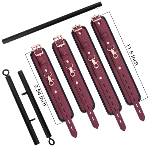 Spreader Bar Heavy Duty Stainless Steel Adjustable Bar with 4 pcs PU Cushioned Straps for Yoga, Pilates, Fitness Training, Home Gym Equipment and more. - color: Wine Red