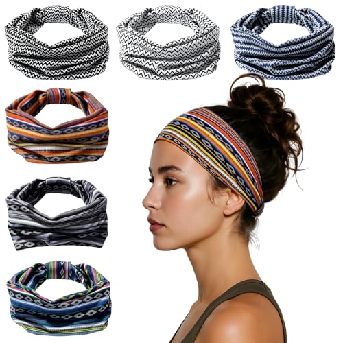HSEM Striped Headbands for Women 6-Pack – Soft Thick Head Bands, Wide Stretchy Elastic Non-Slip Bands – Large Knotted Sports Sweat Bands for Washing Face, Makeup, Running, Spa, Fitness & Fashion - color: X-Colorful-2-13