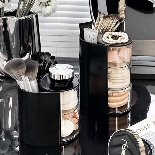 Azurphoric Hair Accessories Organizer with Hair Brush Holder, Rotatable Makeup Brush Holder for Necklaces, Earring, Bracelet, Ring, Makeup Brushes, Hair Clip and Hair Accessories (Black, 2-Layer) - color: Black, size: 2-Layer