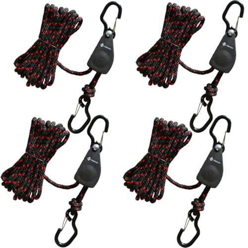 Heavy Duty Ratchet Tie Down Straps with Safety Hooks, Cargo Ratchet Straps for Kayak, Canoe, Truck, Trailer, Motorcycle, Grow Lights & Camping Gear, Securing Straps with Easy Release Ratchet Tightener - color: Black Red 2 Pairs