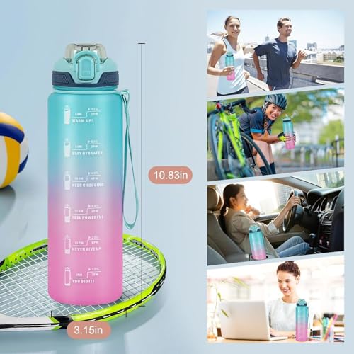 Water Bottle with Straw 1L,Boys Water Bottles with Straw 1 Litre,Waterbottle Leak-Proof Sports Water Bottle,Plastic Drinks Bottles Toxin Free，Bpa-Free (Cyan Pink) - color: 09-Cyan Pink
