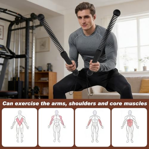 Ropeless Battle Ropes, 2 Pcs Weighted Cordless Workout Ropes with Non-Slip Handles, Training Ropes for Home Gym, HIIT, Strength & Full Body Workout, with Carry Bag & Cooling Towel - color: Black