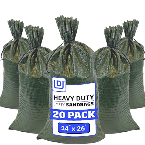DURASACK Heavy Duty Sandbags with Ties, 14x26, Empty, Green, Pack of 20 | Woven Polypropylene Sandbags for Flood Control with 1600 Hours of UV Protection, 50 lbs Capacity - color: Green, size: 20 Sandbags