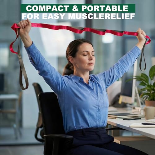 Acozycoo Stretching Strap with Loops,Non-Elastic Yoga Strap for Physical Therapy,Knee Replacement Recovery & Plantar Fasciitis,Leg Stretcher Band for Flexibility & Hamstring Rehab - color: Red