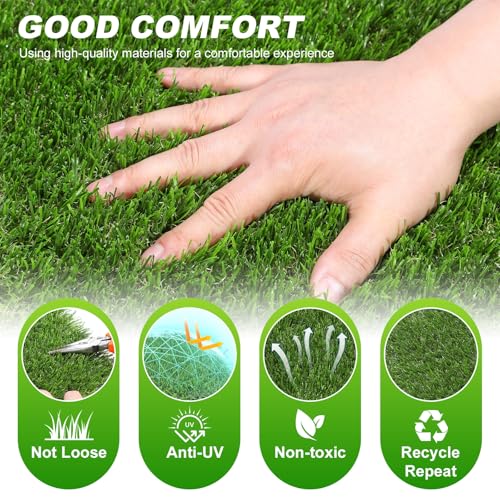 Artificial Grass Tiles Interlocking Turf Squares Deck 9 Pack -12"x12" Indoor Outdoor Faux Grass Rug with Drainage Holes-Fake Grass Tiles Self-draining for Garden Lawn Landscape Balcony Decoration