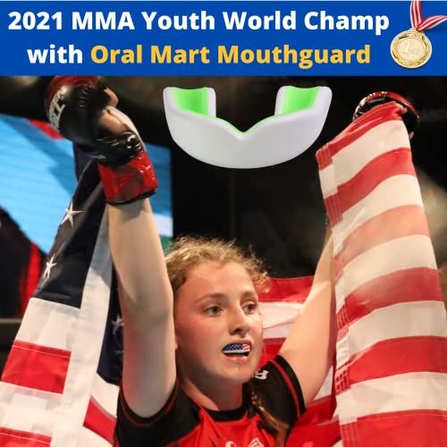 Oral Mart Youth Sports Mouth Guard for Kids (USA Flag, Fangs, 20+ Colors to Choose from) Mouthguard for Football, MMA, Karate, Boxing, Rugby, BJJ, Flag Football – /w Case (Youth, Strapless) - color: Spring Green