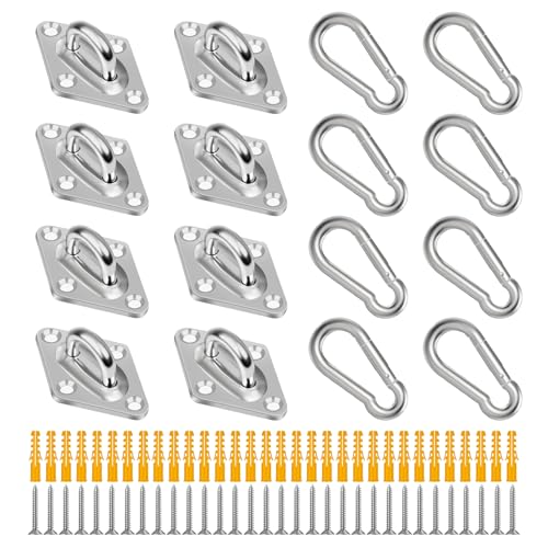 8 Pack 2.31 Inches Pad Eye Hooks,304 Stainless Steel Pad Eye Hanging Hooks for Porch Swing Hang, Heavy Duty Hanging Hardware with Screws for Outdoor/Indoor Use. Sliver