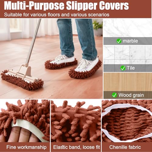 1 Pair Floor Cleaning Mop Slippers Set, Slip On Mopping Accessories for Indoor Household Floor Care and Daily Cleaning Tasks(Brown) - color: Brown