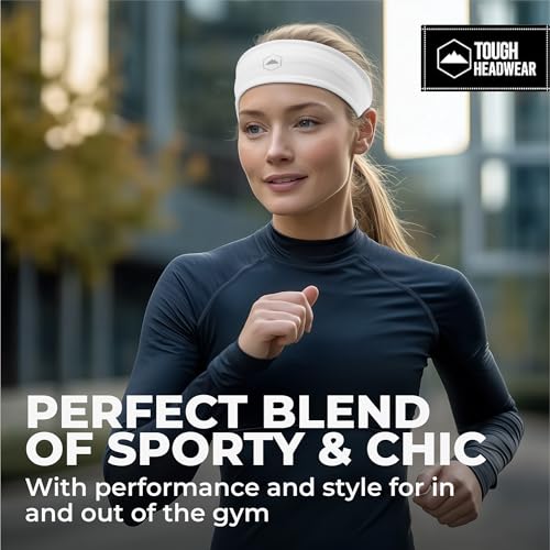 Tough Headwear Mens Headband | Sweat Headbands for Men Women Working Out Running Sports – Athletic Sweat Band Exercise - color: (3 pack) Black, White, Gray DryZone