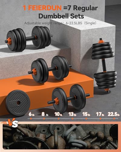 FEIERDUN DS2 Adjustable Dumbbells, 20/30/40/45/70/90lbs Free Weight Set with Connector, 5 in1 Dumbbells Set Used as Barbell, Kettlebells, Push up Stand, Weight Plate, Fitness Exercises for Home Gym Suitable Men/Women - style: D.44LB(22LB Pair)