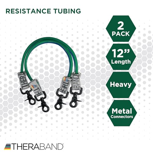 THERABAND Resistance Tubing with Connectors for Wall, Rehab & Wellness Station, Heavy Level 4, Set of 2, 12-Inch Green Tubing for Physical Therapy, Exercise, Rehab, Clinics & Pilates, Latex Tubes - color: Green - Heavy, size: 12 Inch