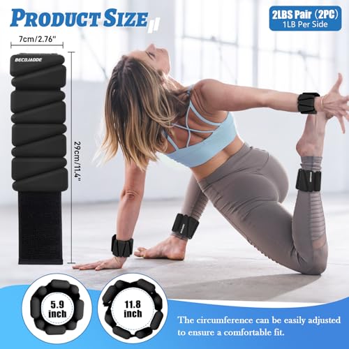 BECOJADDE Ankle Weights Set of 2 (1 lb/2 lb/3 lb Each) Adjustable Wrist Weights for Women Men Wearable Arm Leg Weight for Pilates, Running, Walking, Workout, Yoga - color: Black, size: 2 Lb Pair (1 Lb Each)