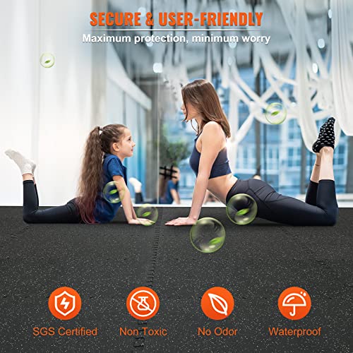 VEVOR 0.56Inch 24sq.ft 6 Tiles Gym Flooring for Home Gym, Rubber Top with High Density EVA Foam, 25 x 25In Gym Floor Exercise Equipment Mats, Interlocking Gym Mats, Puzzle Workout Mats, Black & Gray | Rubber Top with High Density EVA Foam, 25 x 25 in Floo