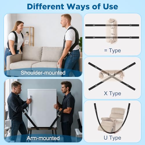 NOCOEX Moving Straps 2-Person for Lifting - Shoulder Lifting and Moving System with Back Support for Movers Easily & Safely Carry Furniture Appliance Mattresses Heavy Object Up to 880 lbs Like a Pro - color: Black