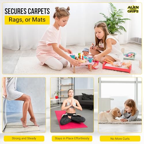 Alien Grip Rug Gripper Carpet Tape - 12pcs, 4x4 in. Anti-Slip Hardwood, Tile Floor, No Damage - Double Sided Reusable, Non Slip Corner Rug Pads - As Seen on TV - size: 12 Pieces | 4 x 4 in