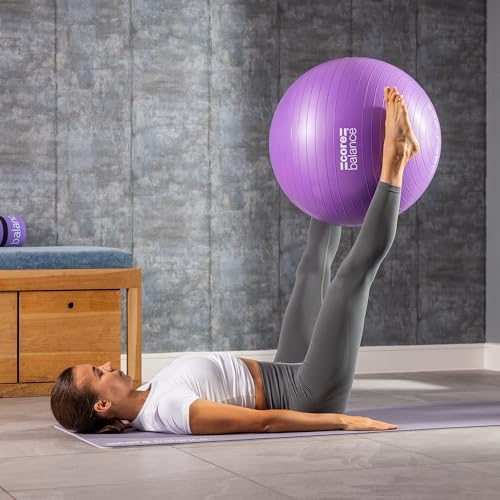 Core Balance Exercise Ball, Stability Ball for Yoga, Pilates and Fitness, Gym Ball for Home Gym and Office Chair, Training, Physical Therapy, Anti Burst, Pump Included, 55cm 65cm 75cm 85cm - color: Purple, size: M (19–22in | 48–55cm)