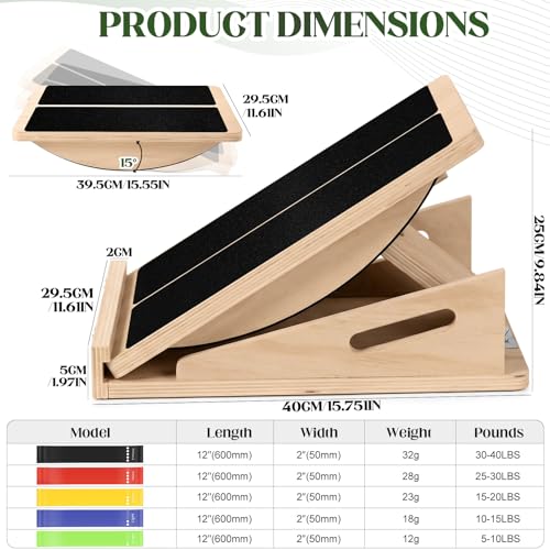 Slant Board 2-in-1 Calf Stretcher for Squats, Balance Board 500 LB | Metal-reinforced wood holds up to 500 lb, no wobble or collapse. 4 incline angles from 15° to 35° for calf, ankle and squats.