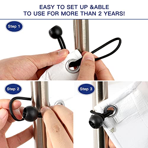 Tarp Bungee Cords with Balls 10 Inch, 50 PCS Ball Bungee Cords Heavy Duty Tarp Bungee Balls Tie Downs for Camping,Shelter,Cargo,Projector Screen,Tent Poles with UV Resistant