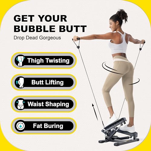 ZIWWVY Stepper Machine with Resistance Bands, Mini Stepper with 300LBS Weight Capacity, Twist Stepper for Full Body Workout, Adjustable Step Height, Smooth and Quiet, Step Machine for Men Women - style: Large Foot Model