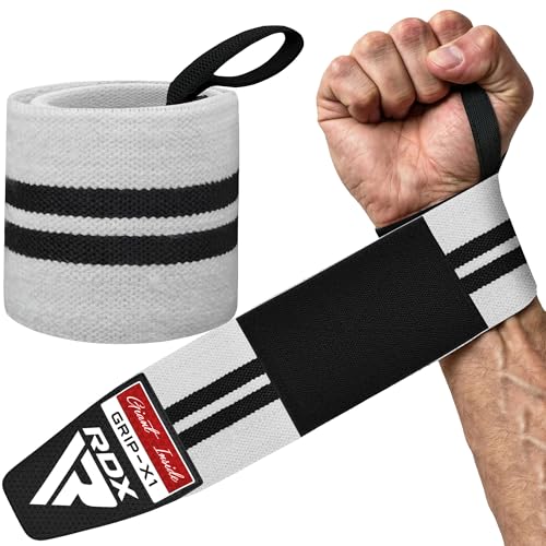 RDX Wrist Wraps for Weightlifting (Pair), IPL USPA Approved, Elasticated 18” Cotton Straps Support with Thumb Loop, Gym Wrap for Weight Lifting Powerlifting Competition Strength Training Bodybuilding - color: White
