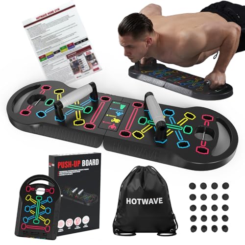 HOTWAVE Push Up Board, Portable PushUp Board, Foldable 20 in 1 Push Up Bar | Multifunctional Pushup Handles for Floor, Professional Strength Training Equipment For Men and Women at Home Gym - color: Black