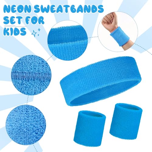 Bememo 36 Pcs Neon Sweatbands Set Soccer Party Favors Cotton Headbands Wristband Sweat Bands Soccer Mom Essentials for Football Fans Sporting Events 80 90s Glow Party - color: Blue, size: Small