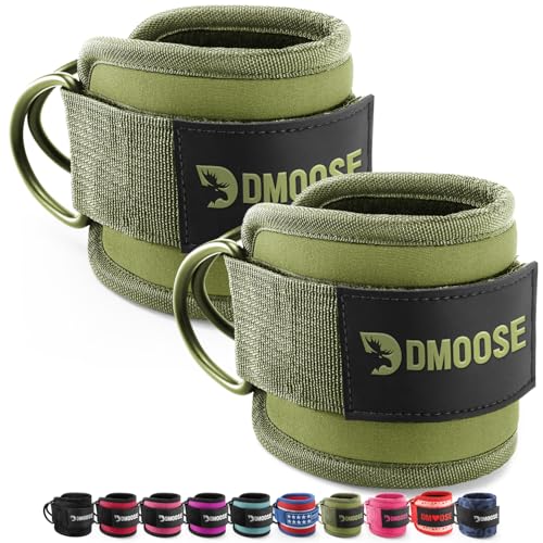 DMoose Ankle Strap for Cable Machine - One Size Fit with Premium Padding, Workout Kickback Ankle Cuffs, Ankle Bands for Working Out, Booty Workouts, Leg Extension, Hip Abductors & Lower Body Exercises - color: Olive Green - Pair